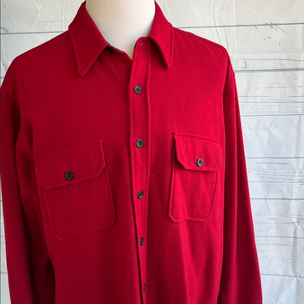 LL Bean red wool long sleeve collar shirt XL - Picture 2 of 4